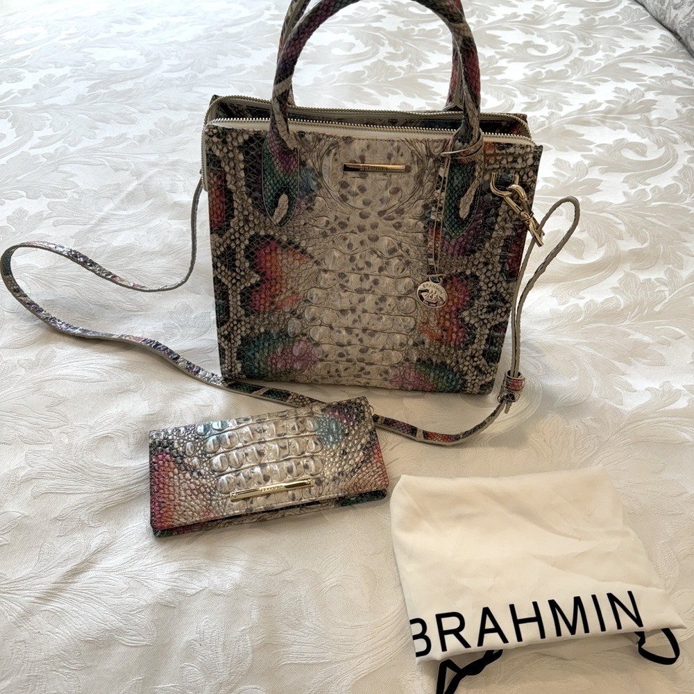 Brahmin satchel, wallet and dust cover